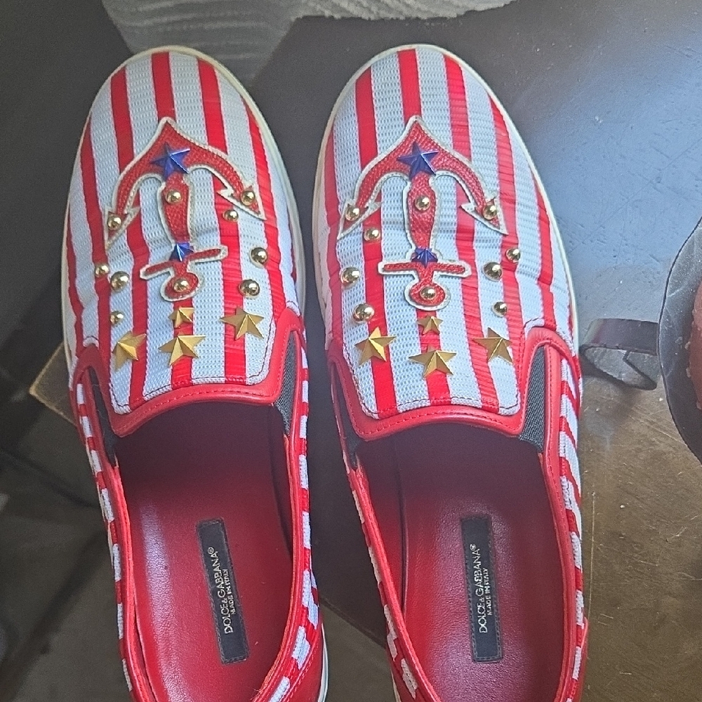 Dolce & Gabbana Red and White Striped Sneakers